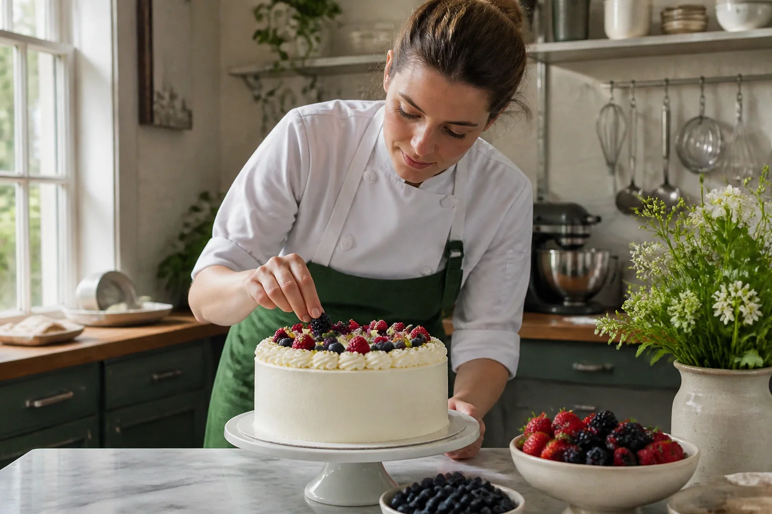 Gâteau de mariage préparé dans un atelier — illustration générée par IA