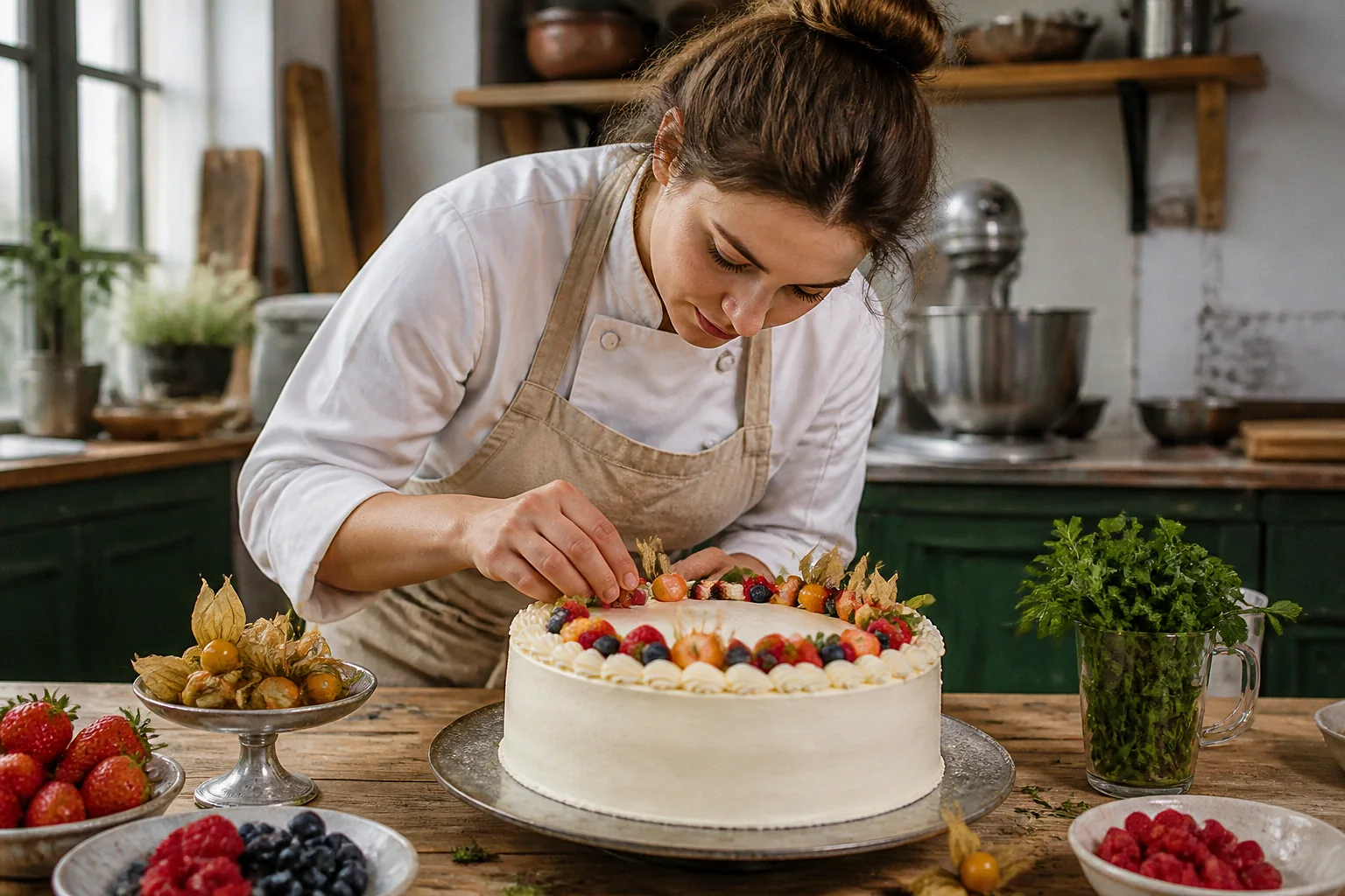 Gâteau de mariage préparé dans un atelier — illustration générée par IA