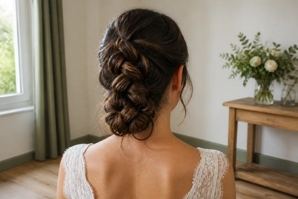 Coiffure de cérémonie vue pendant la préparation — illustration générée par IA