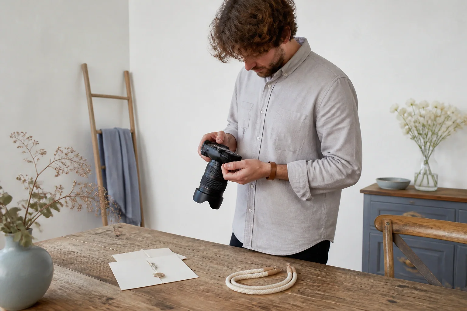 Appareil photo et accessoires de reportage de mariage — illustration générée par IA