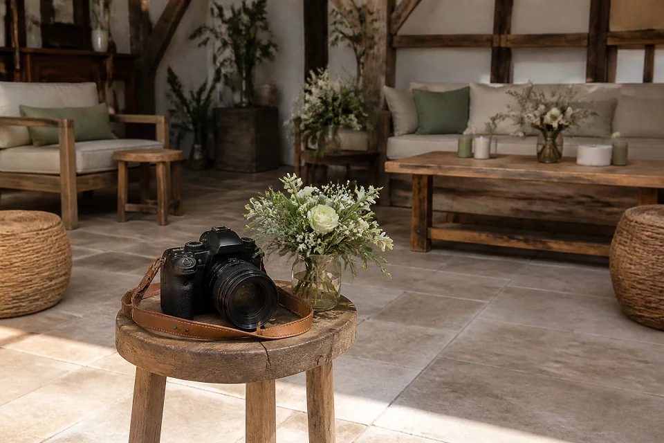 Appareil photo et accessoires de reportage de mariage — illustration générée par IA