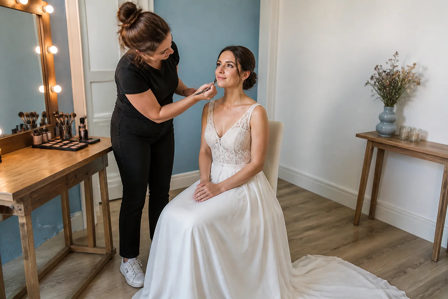 Préparation d’un maquillage de mariage — illustration générée par IA