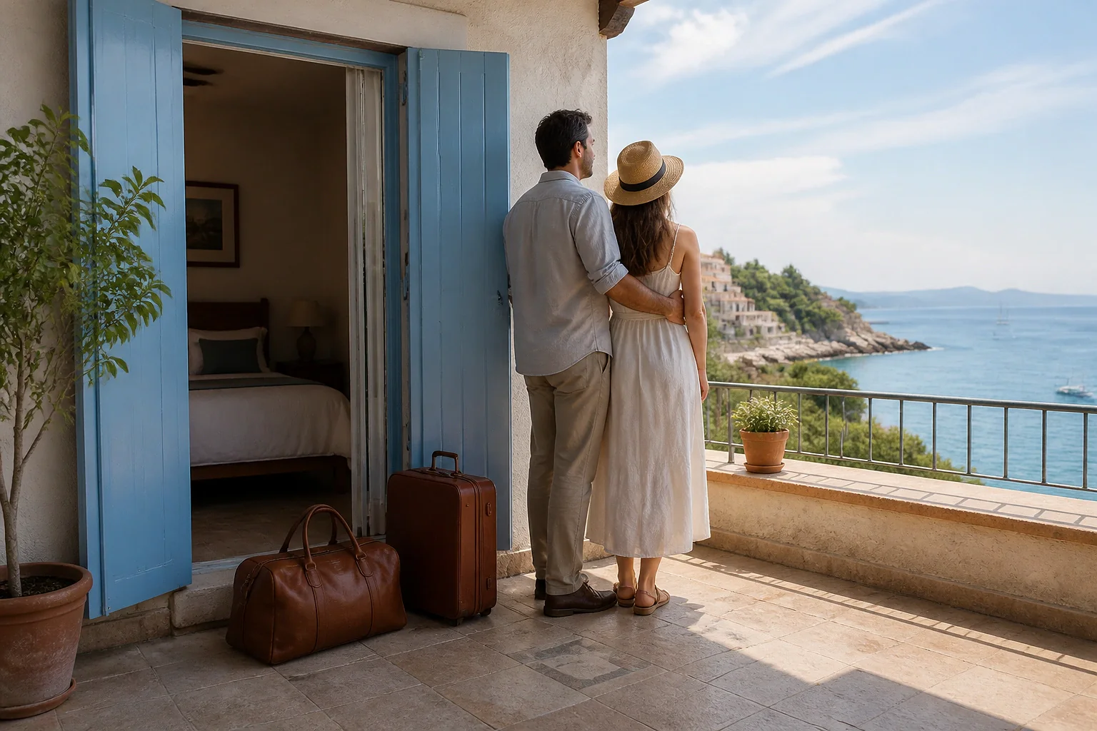 Bagages et hébergement pour un voyage de noces — illustration générée par IA
