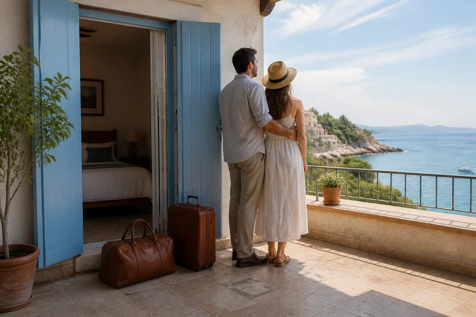 Bagages et hébergement pour un voyage de noces — illustration générée par IA