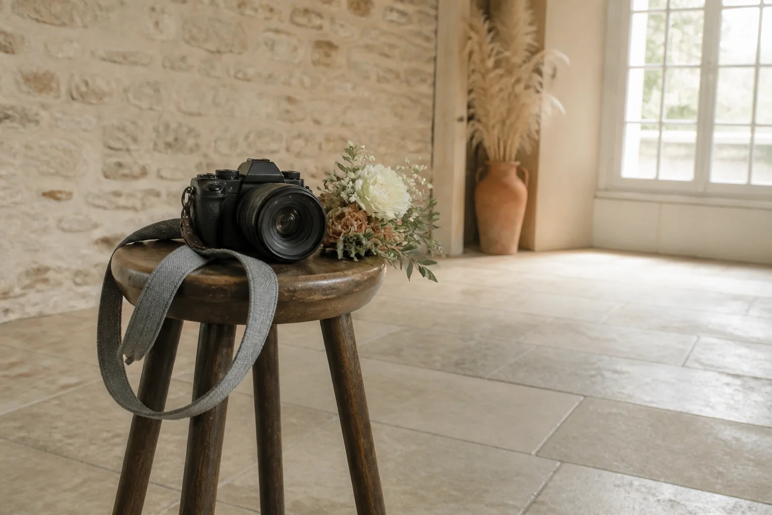 Appareil photo et accessoires de reportage de mariage — illustration générée par IA