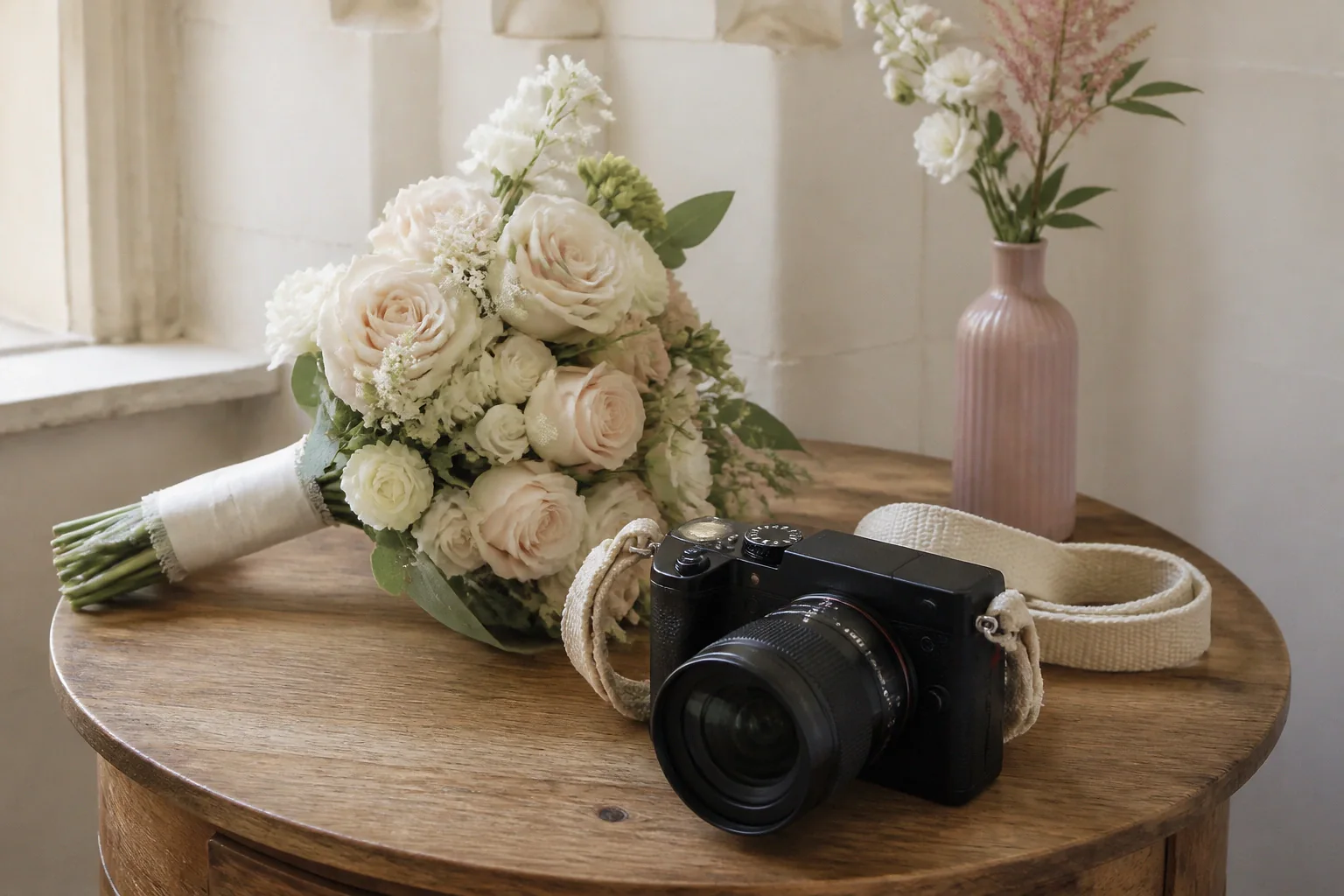 Appareil photo et accessoires de reportage de mariage — illustration générée par IA
