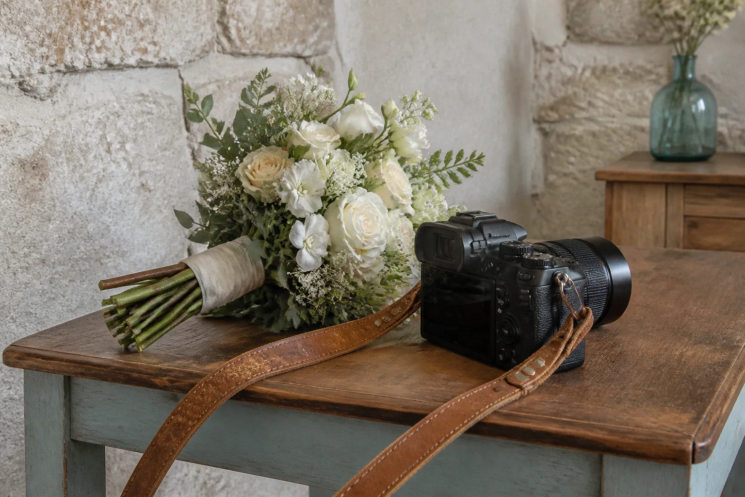 Appareil photo et accessoires de reportage de mariage — illustration générée par IA