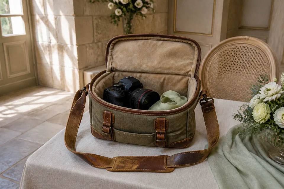 Appareil photo et accessoires de reportage de mariage — illustration générée par IA