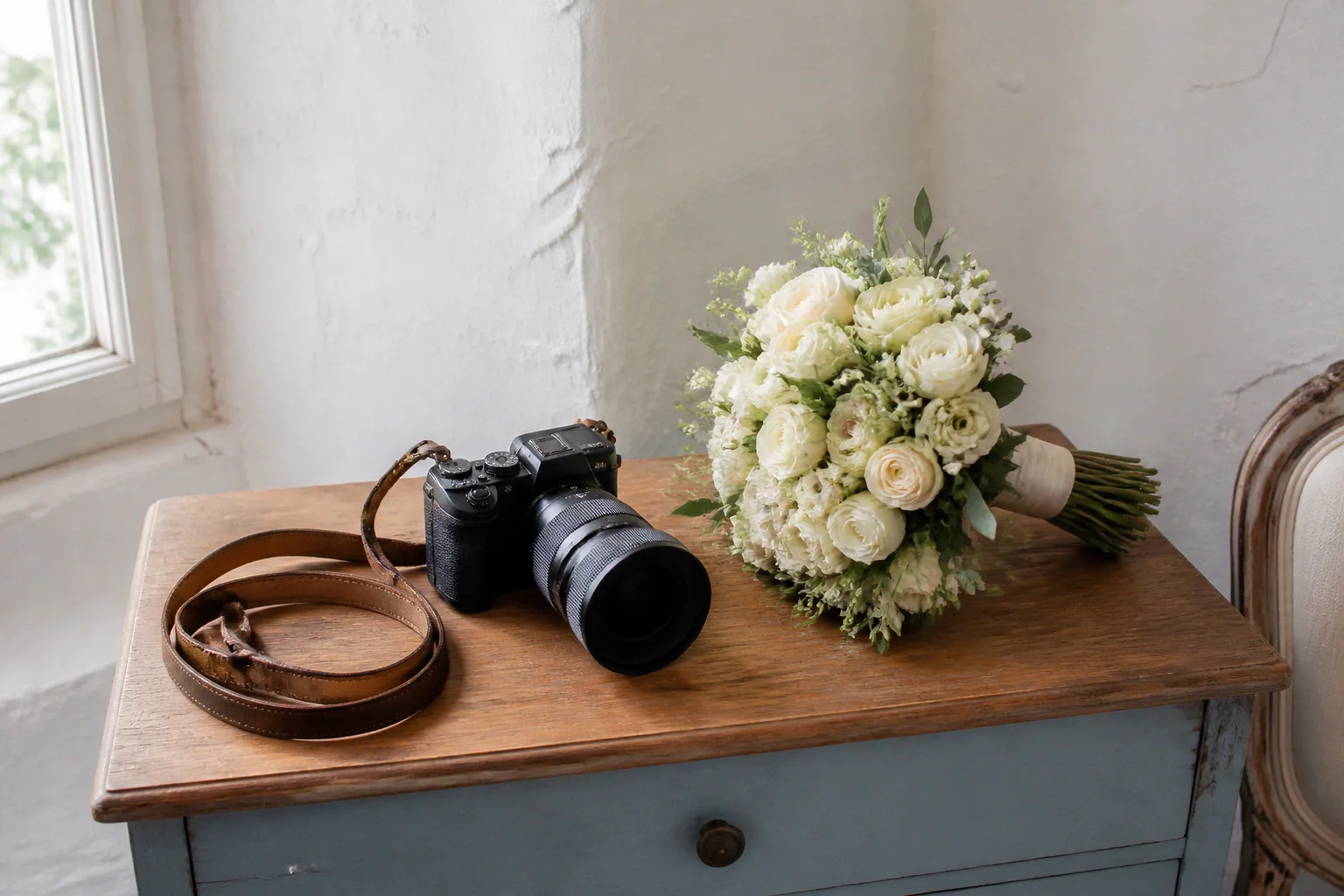 Appareil photo et accessoires de reportage de mariage — illustration générée par IA