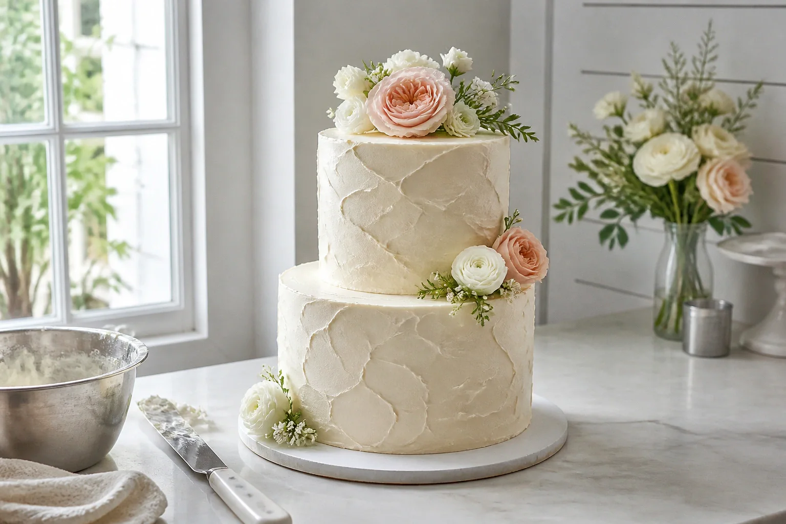 Gâteau de mariage préparé dans un atelier — illustration générée par IA