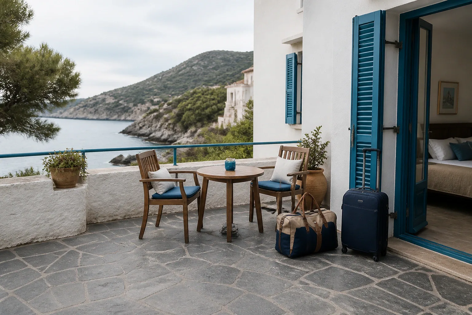 Bagages et hébergement pour un voyage de noces — illustration générée par IA