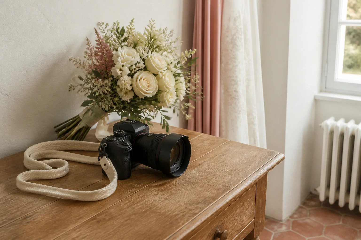 Appareil photo et accessoires de reportage de mariage — illustration générée par IA