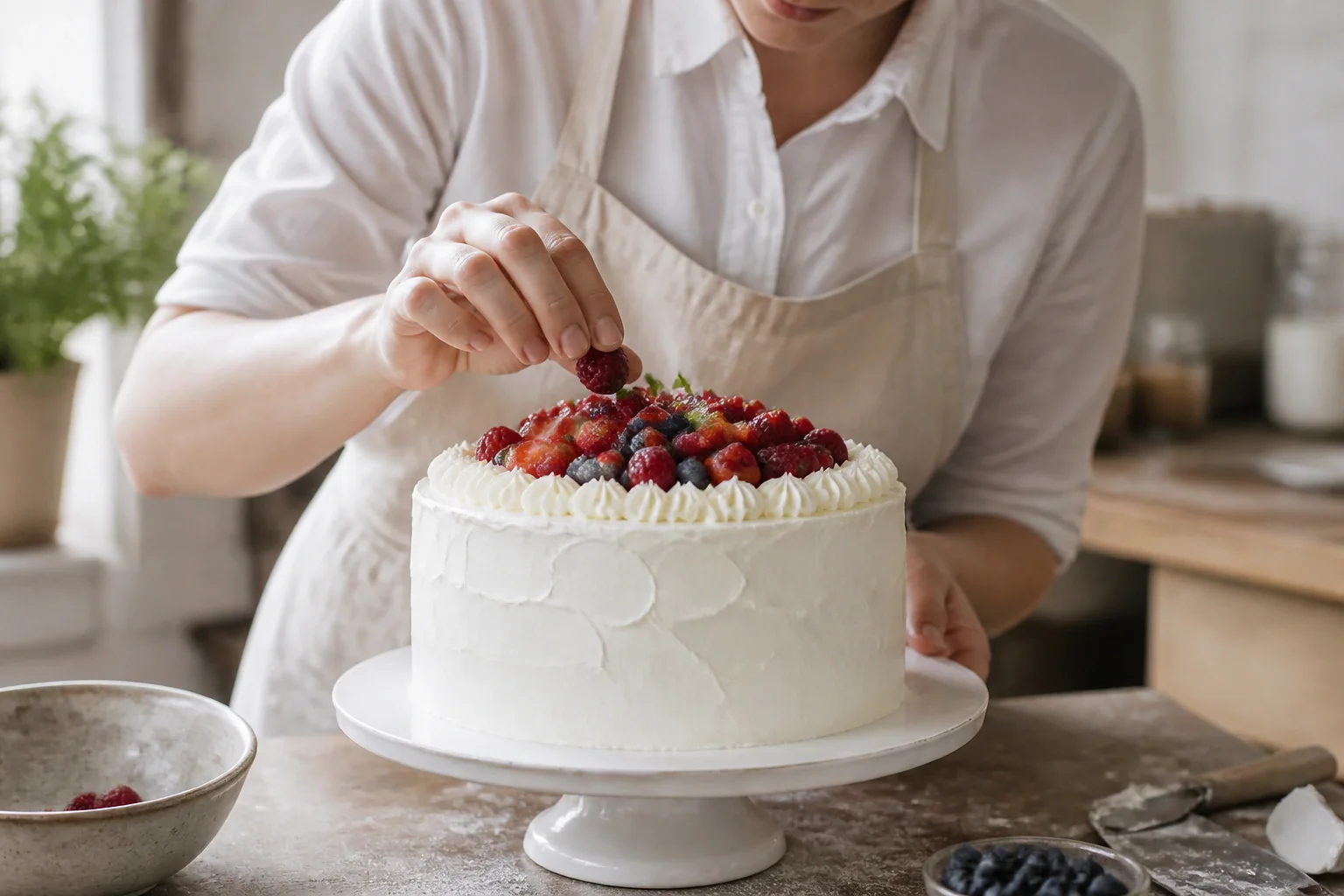 Gâteau de mariage préparé dans un atelier — illustration générée par IA