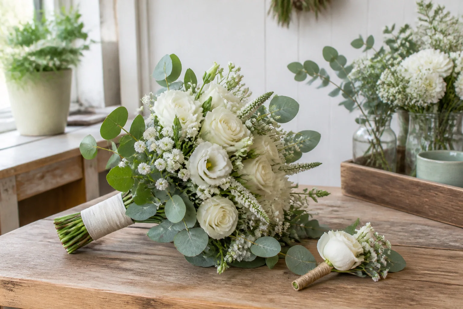 Préparation florale pour un mariage — illustration générée par IA