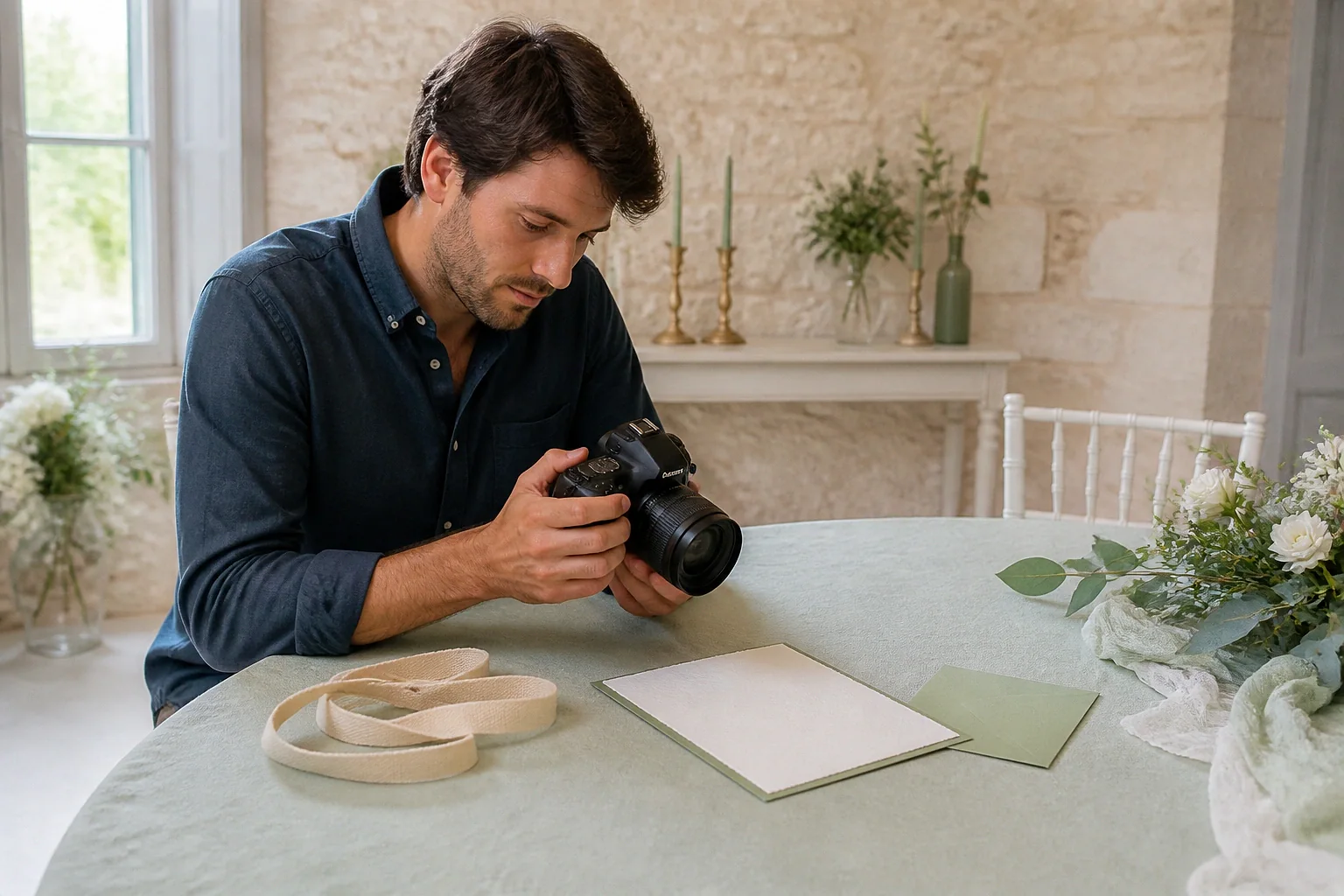 Appareil photo et accessoires de reportage de mariage — illustration générée par IA