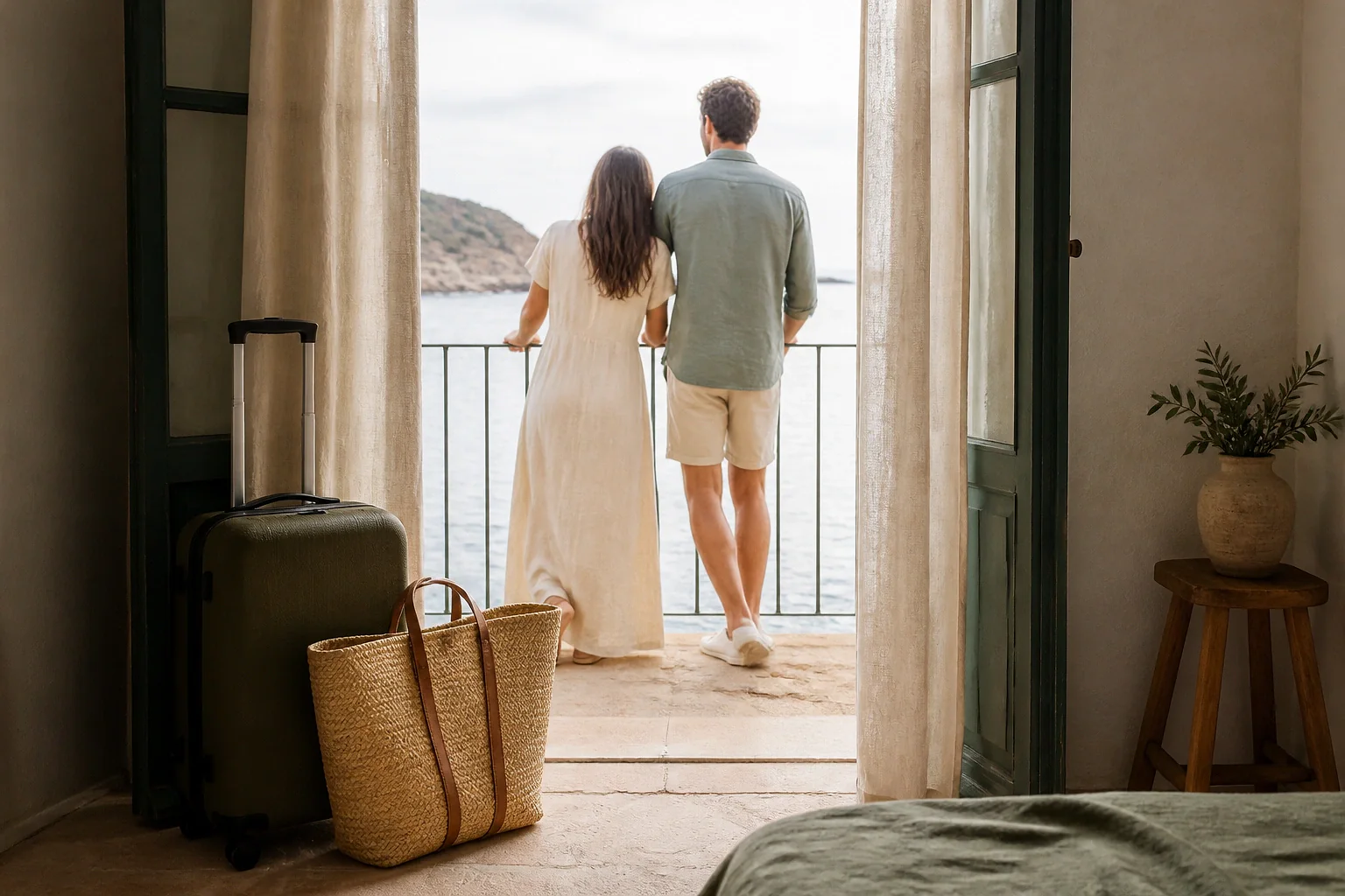 Bagages et hébergement pour un voyage de noces — illustration générée par IA
