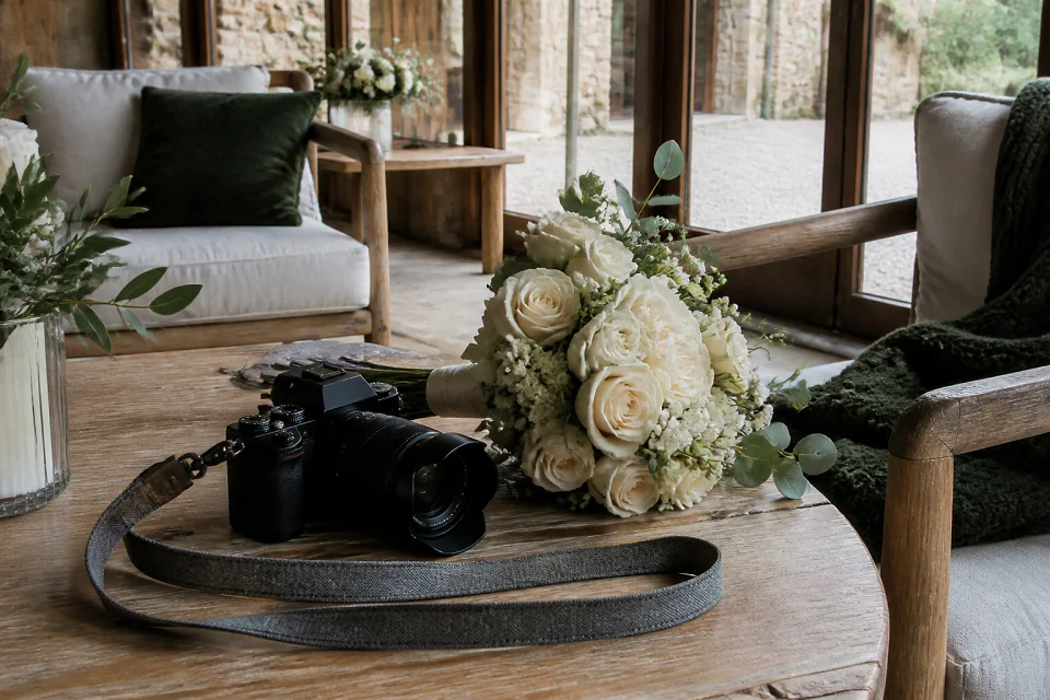 Appareil photo et accessoires de reportage de mariage — illustration générée par IA