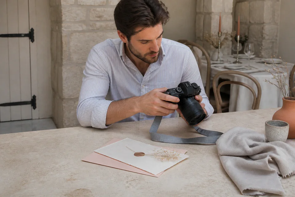 Appareil photo et accessoires de reportage de mariage — illustration générée par IA