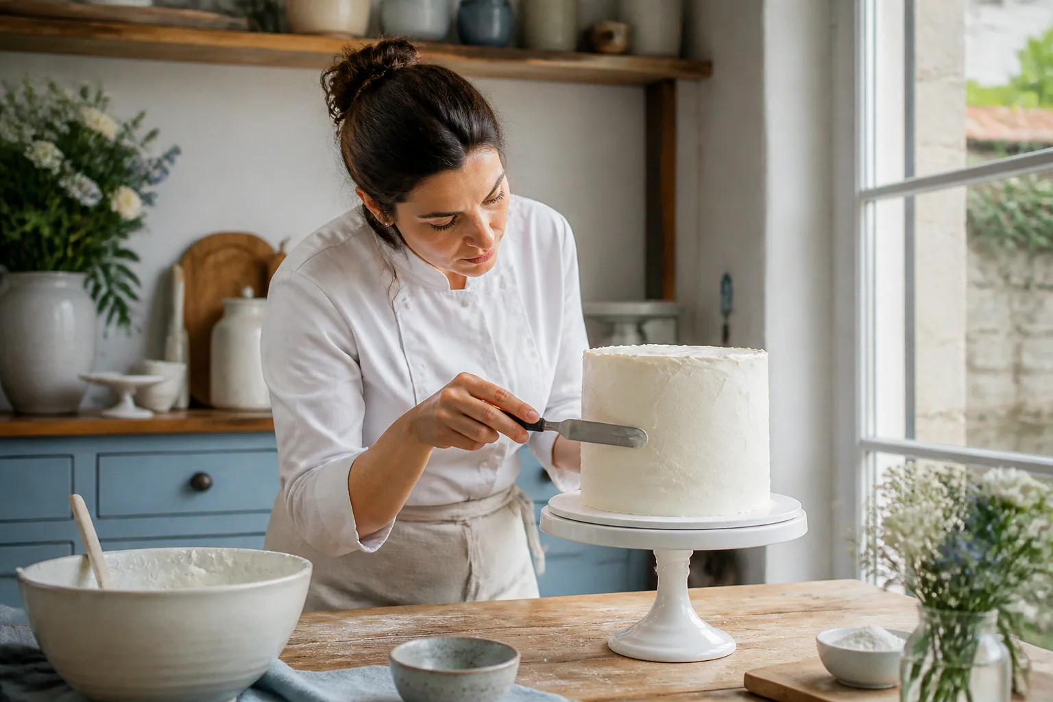 Gâteau de mariage préparé dans un atelier — illustration générée par IA