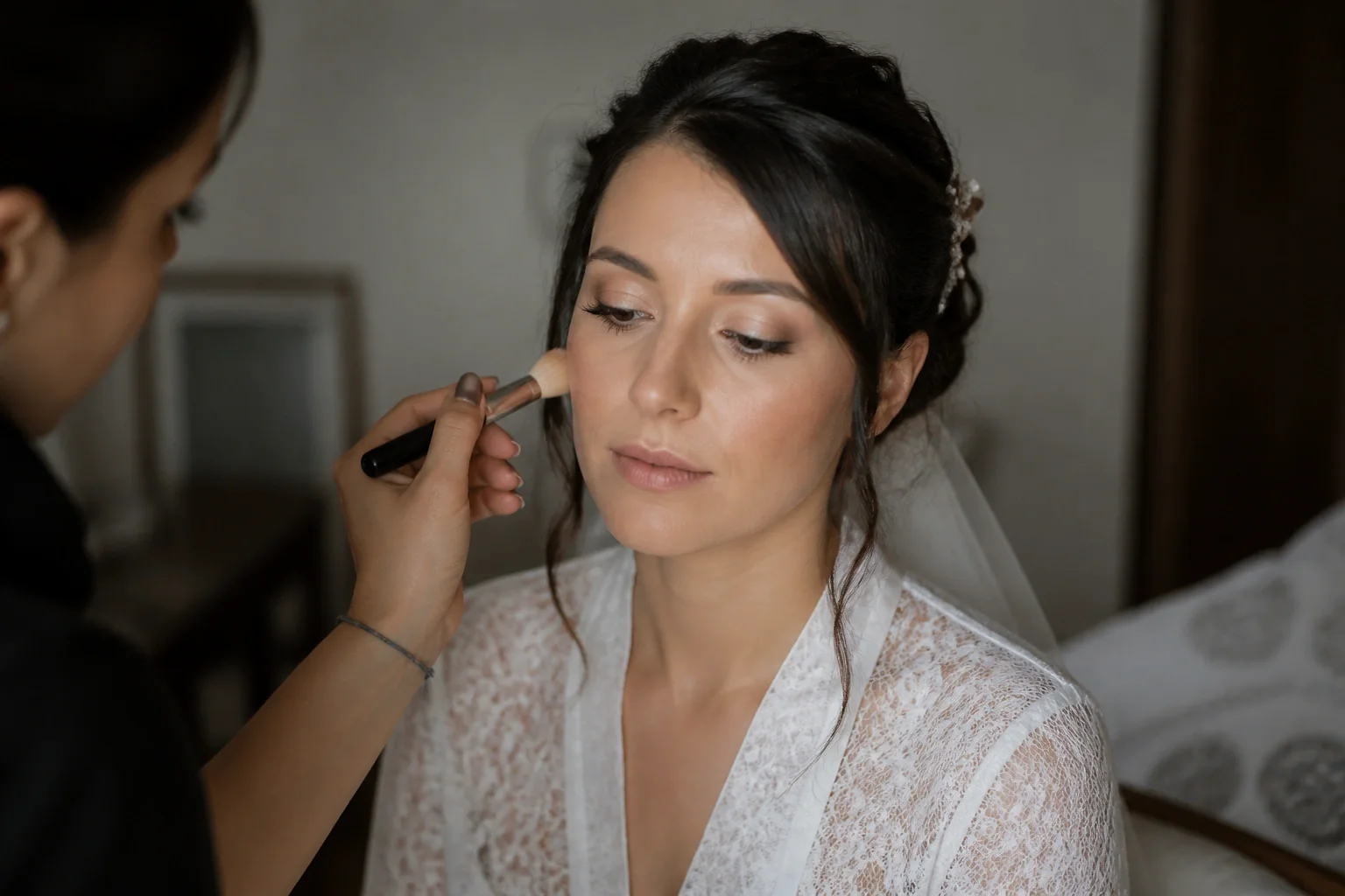 Préparation d’un maquillage de mariage — illustration générée par IA