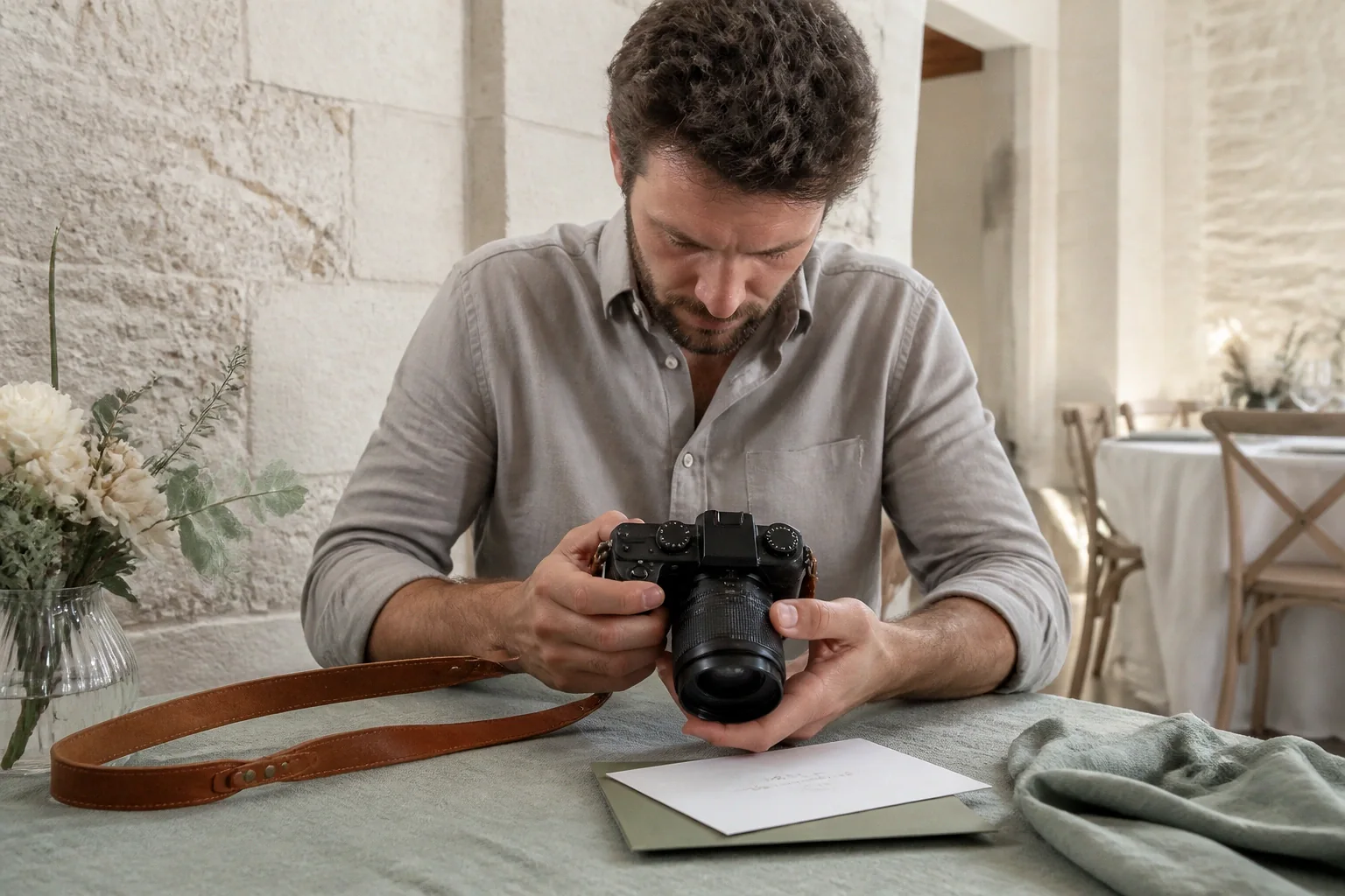 Appareil photo et accessoires de reportage de mariage — illustration générée par IA