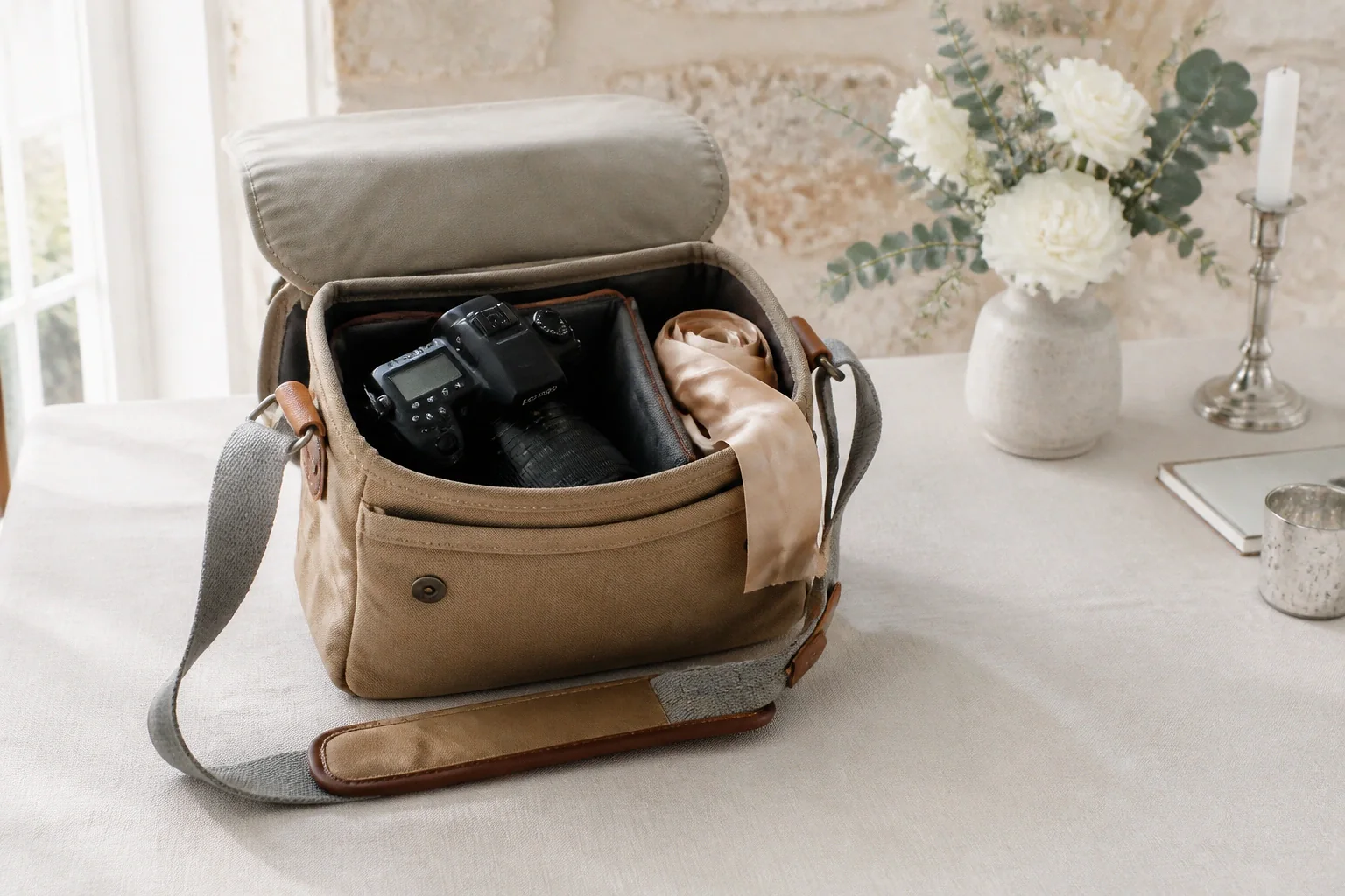 Appareil photo et accessoires de reportage de mariage — illustration générée par IA