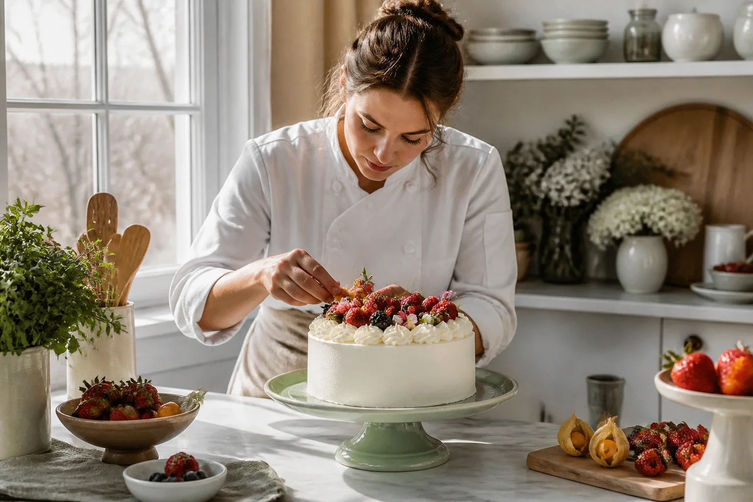 Gâteau de mariage préparé dans un atelier — illustration générée par IA