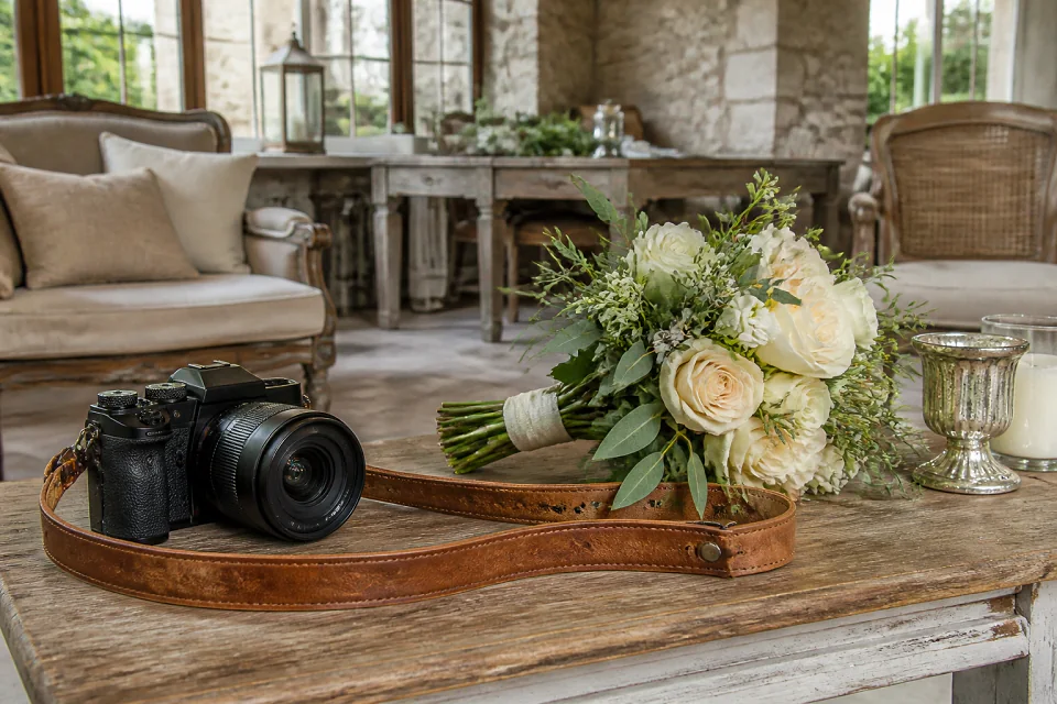 Appareil photo et accessoires de reportage de mariage — illustration générée par IA