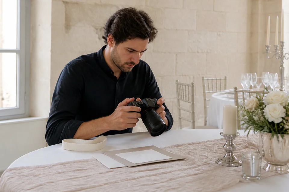 Appareil photo et accessoires de reportage de mariage — illustration générée par IA