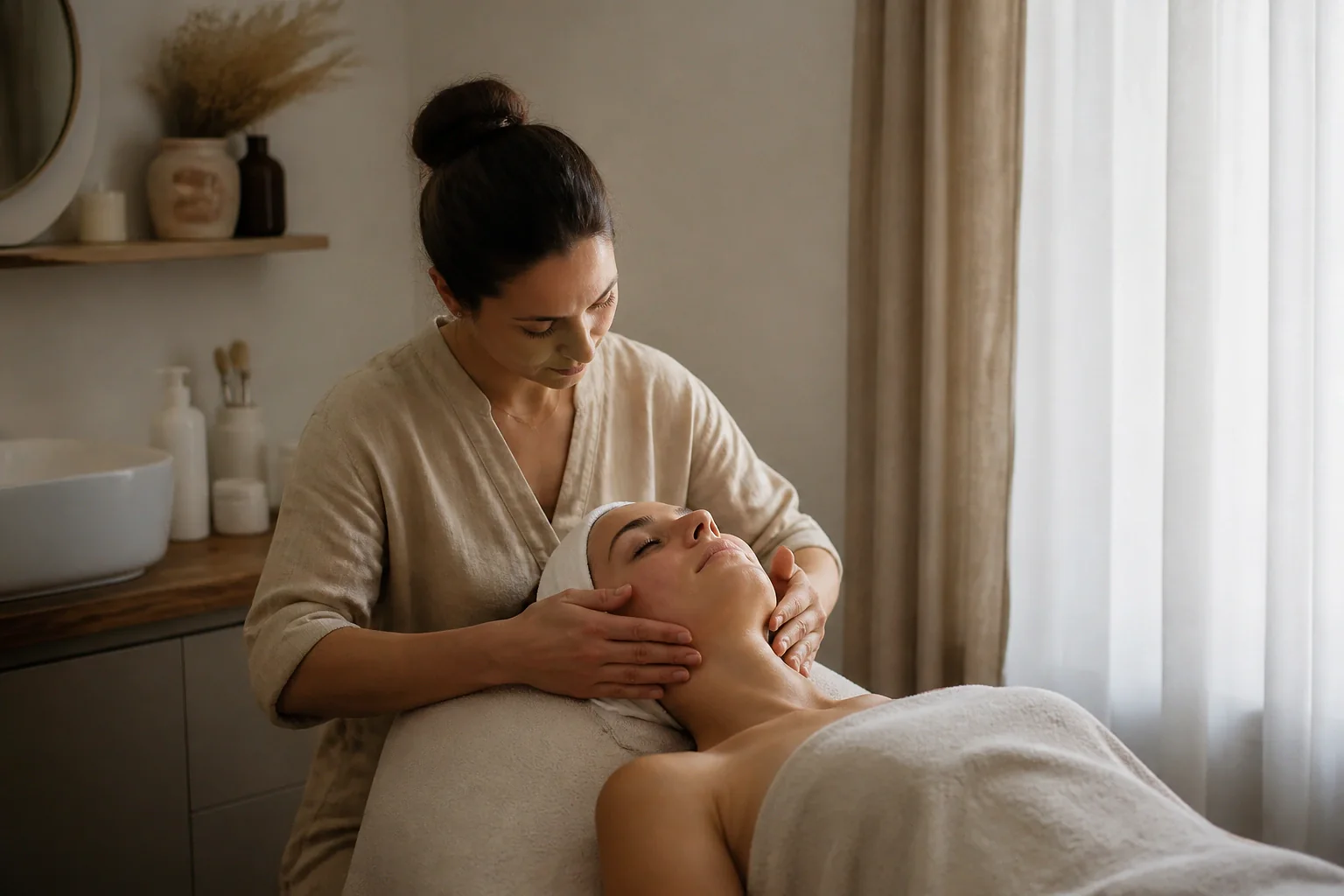 Préparation de soins esthétiques avant un mariage — illustration générée par IA