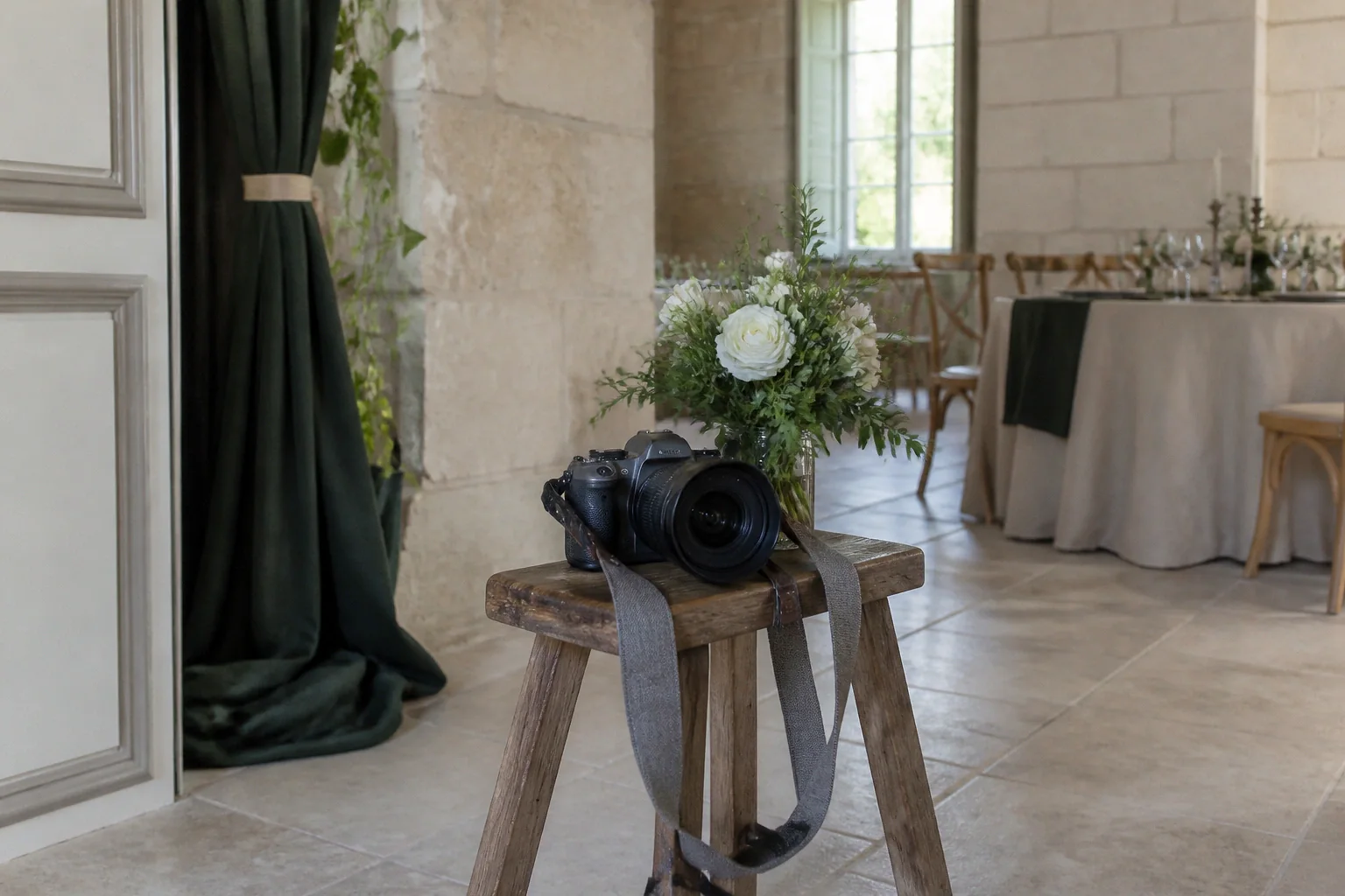 Appareil photo et accessoires de reportage de mariage — illustration générée par IA