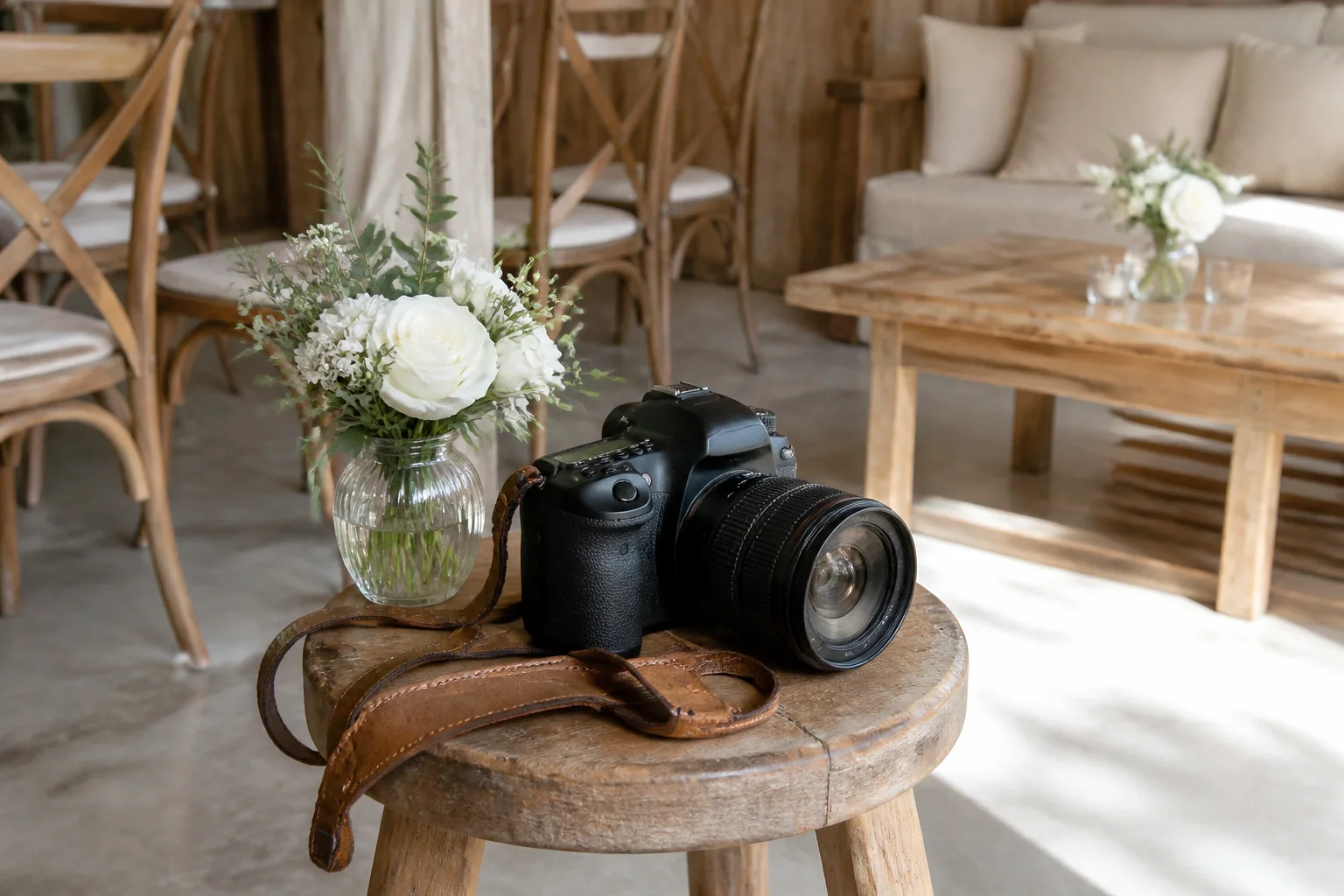 Appareil photo et accessoires de reportage de mariage — illustration générée par IA