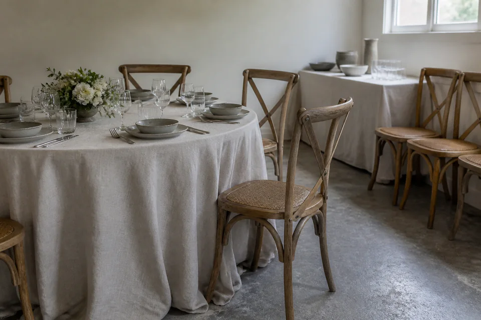 Mobilier et vaisselle pour une réception de mariage — illustration générée par IA