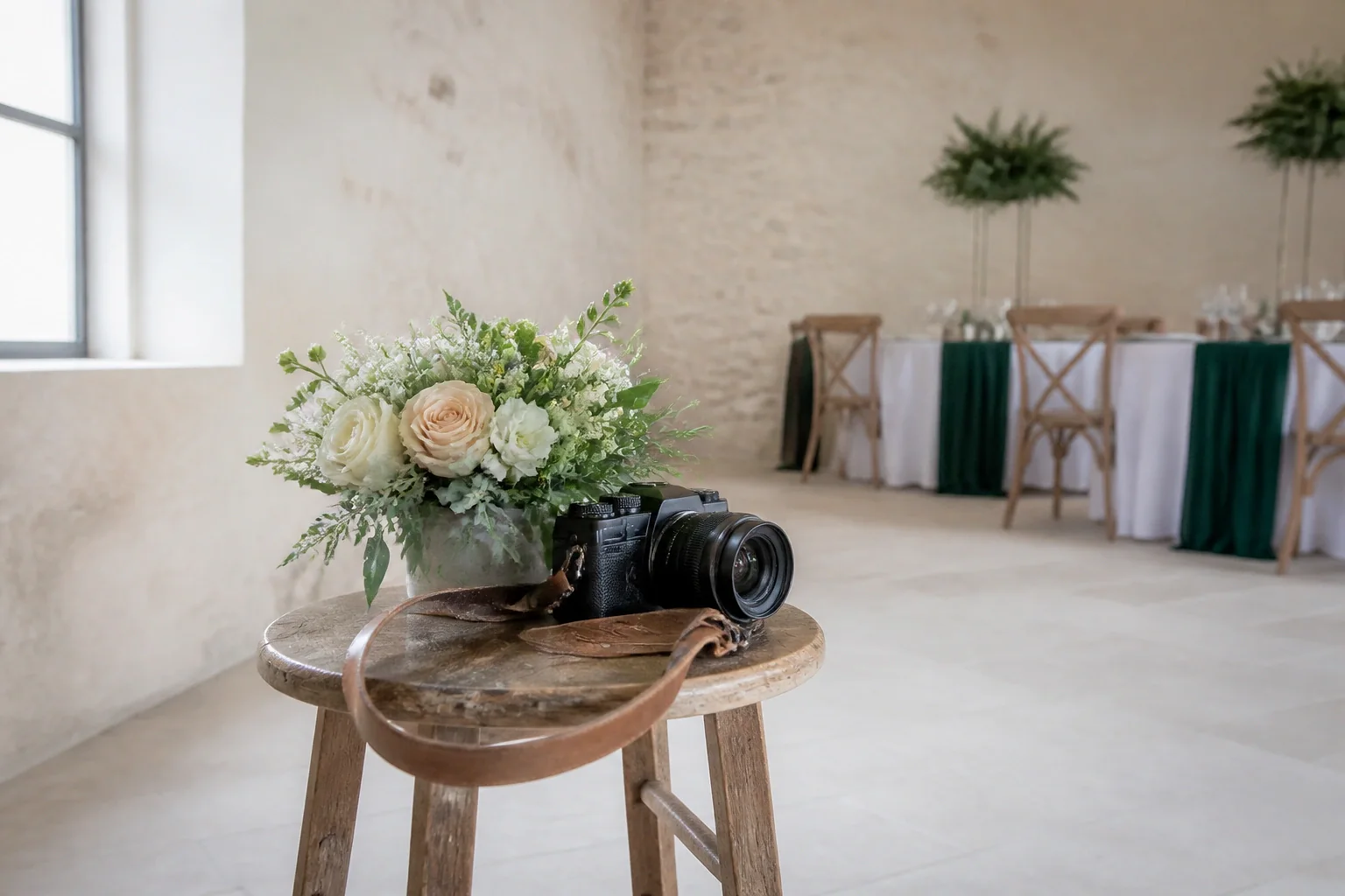 Appareil photo et accessoires de reportage de mariage — illustration générée par IA