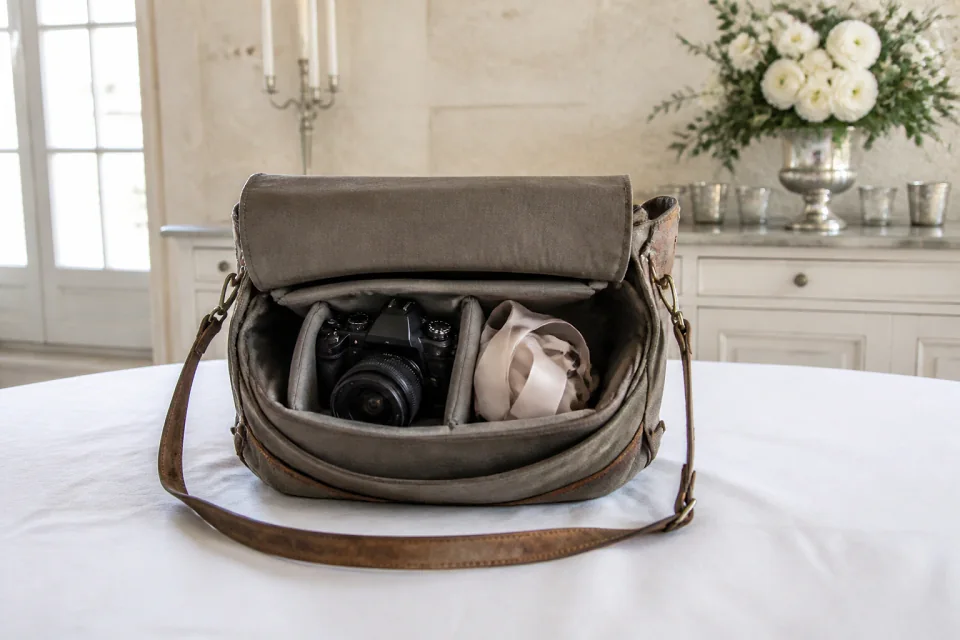 Appareil photo et accessoires de reportage de mariage — illustration générée par IA