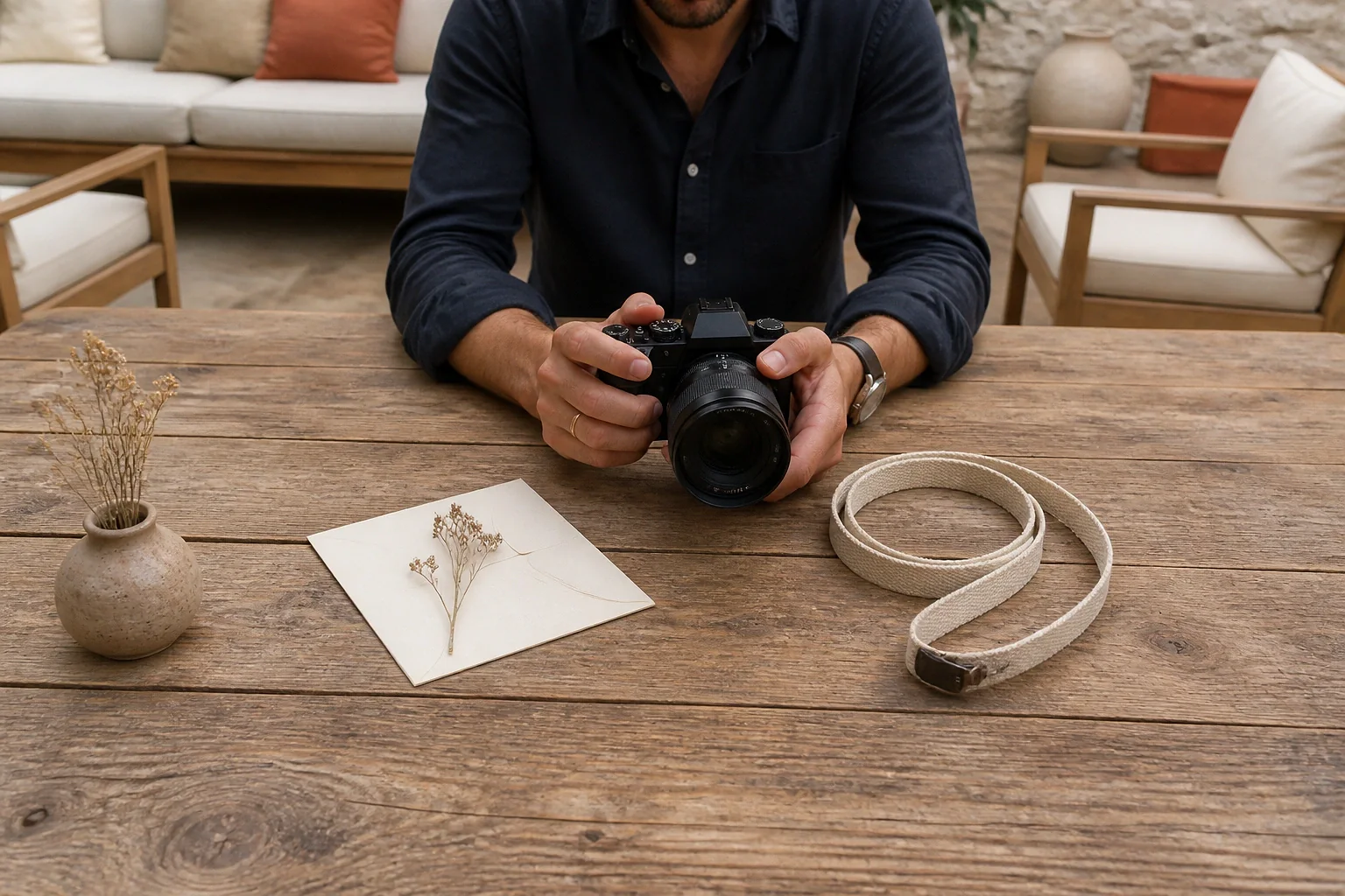 Appareil photo et accessoires de reportage de mariage — illustration générée par IA