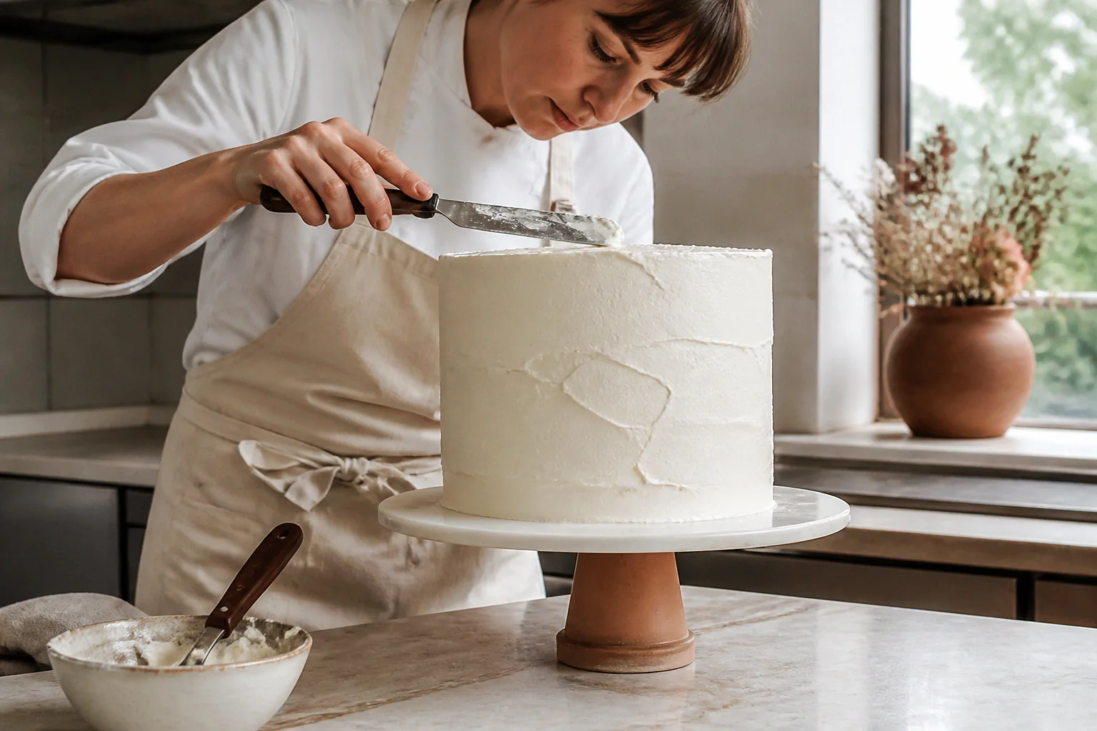 Gâteau de mariage préparé dans un atelier — illustration générée par IA