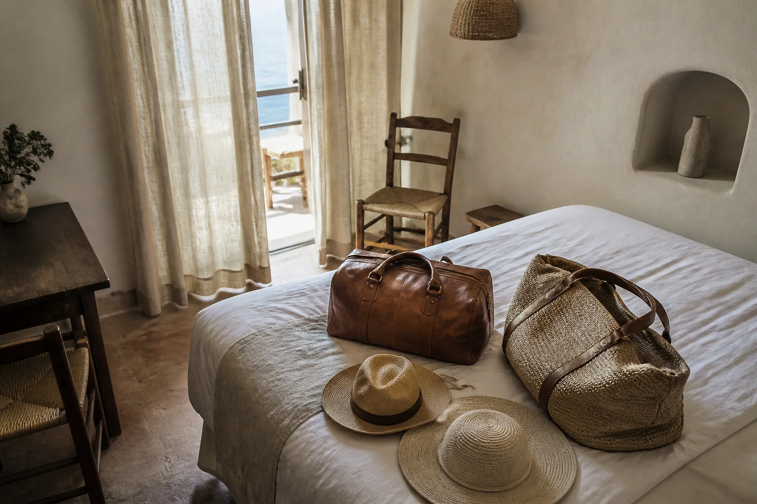 Bagages et hébergement pour un voyage de noces — illustration générée par IA