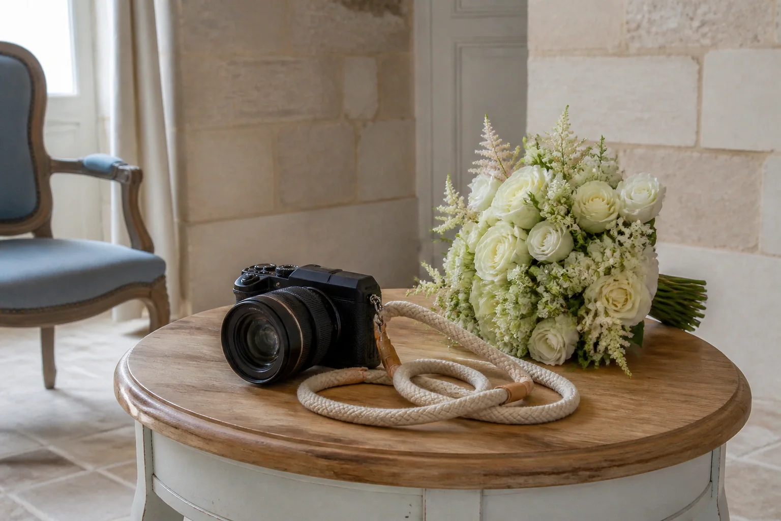 Appareil photo et accessoires de reportage de mariage — illustration générée par IA