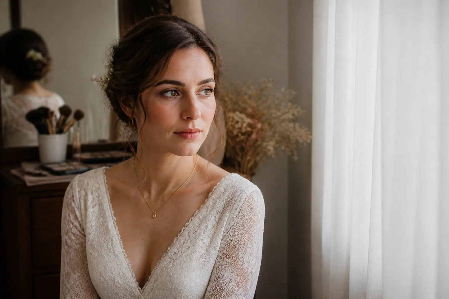 Préparation d’un maquillage de mariage — illustration générée par IA