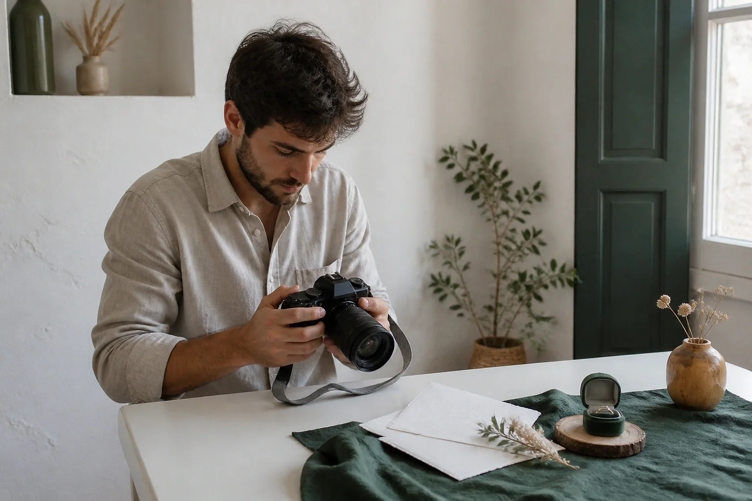 Appareil photo et accessoires de reportage de mariage — illustration générée par IA