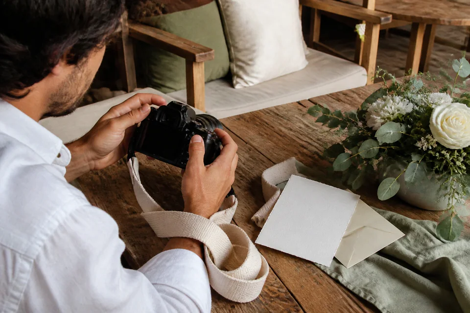 Appareil photo et accessoires de reportage de mariage — illustration générée par IA