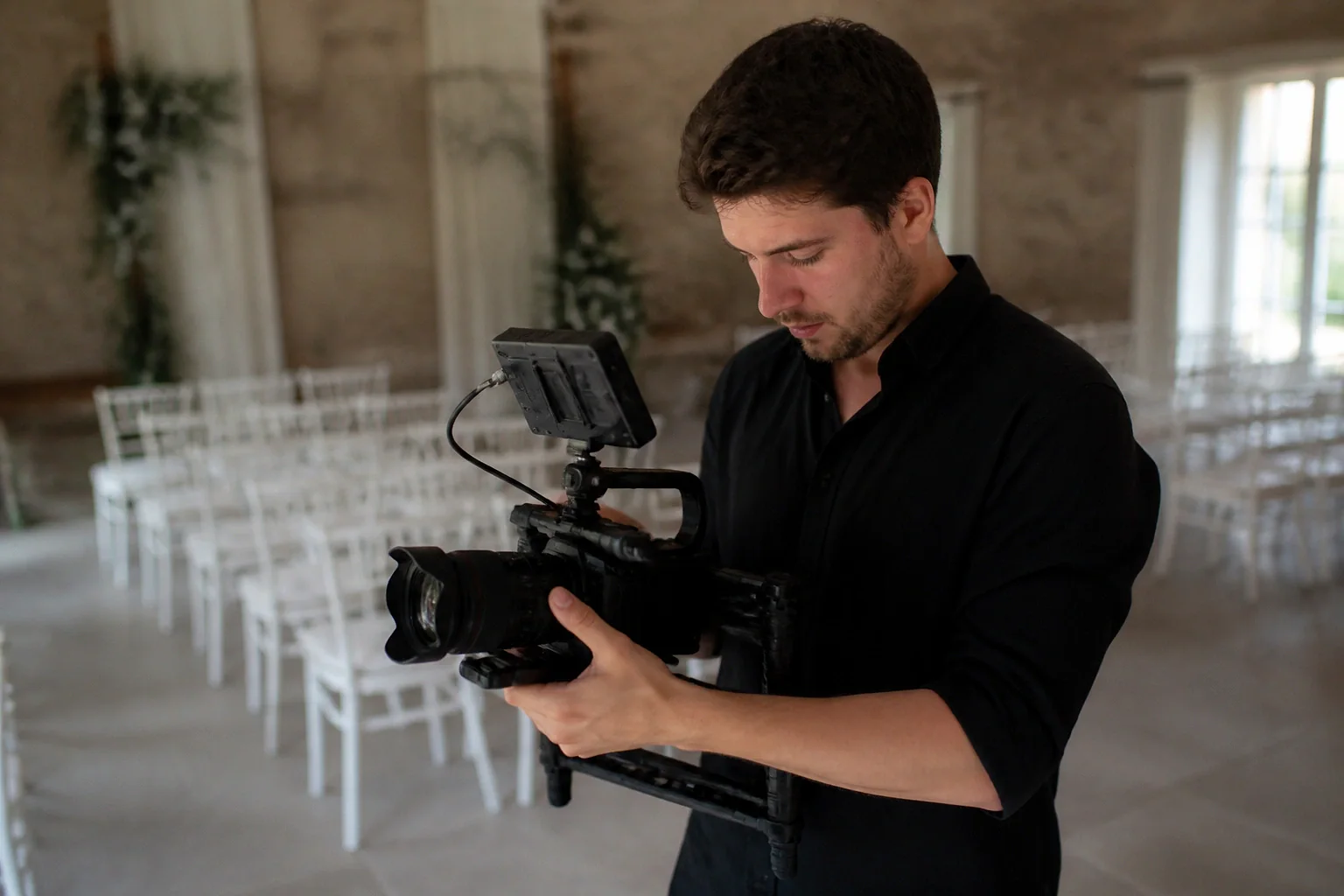 Matériel de tournage pour un film de mariage — illustration générée par IA