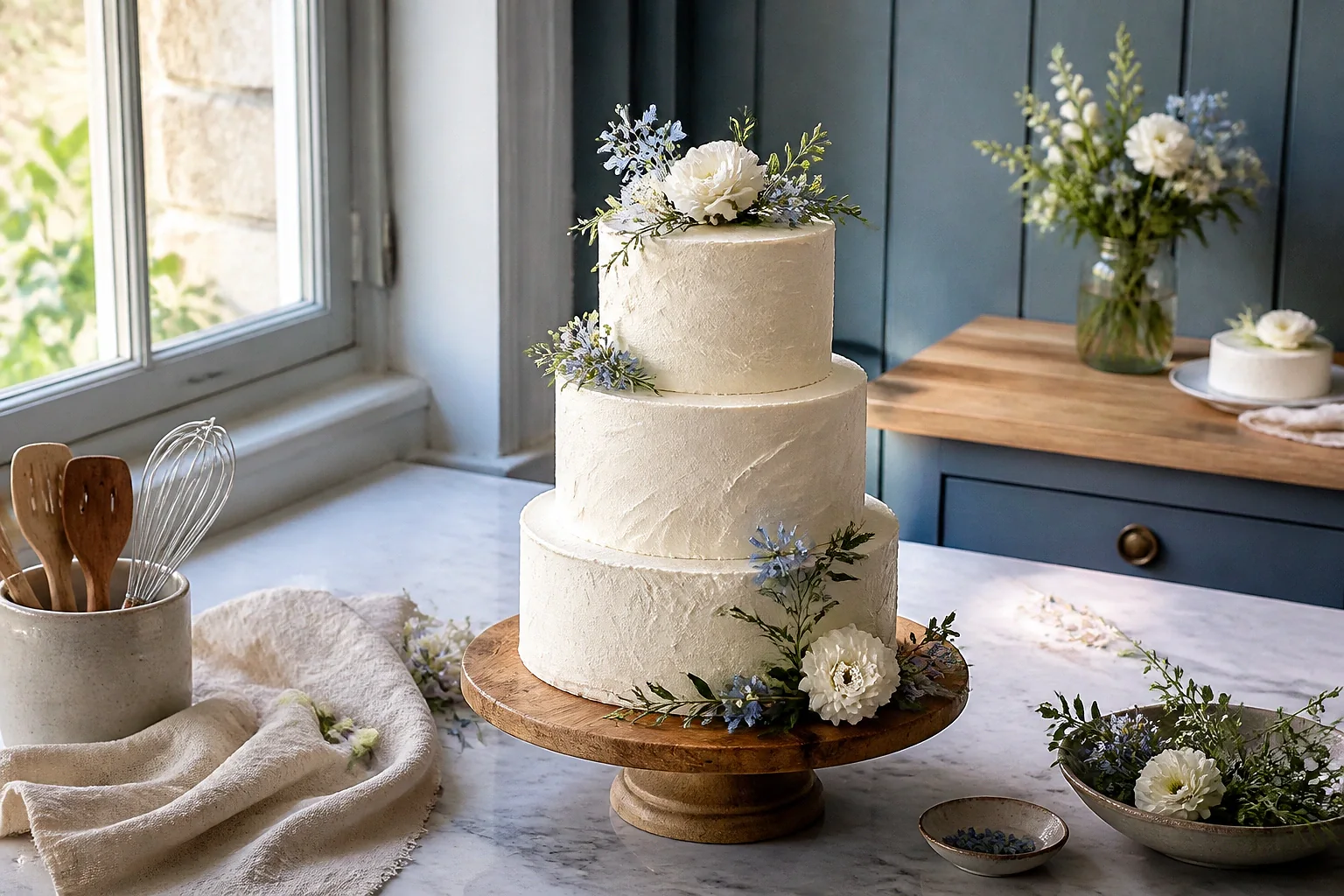 Gâteau de mariage préparé dans un atelier — illustration générée par IA