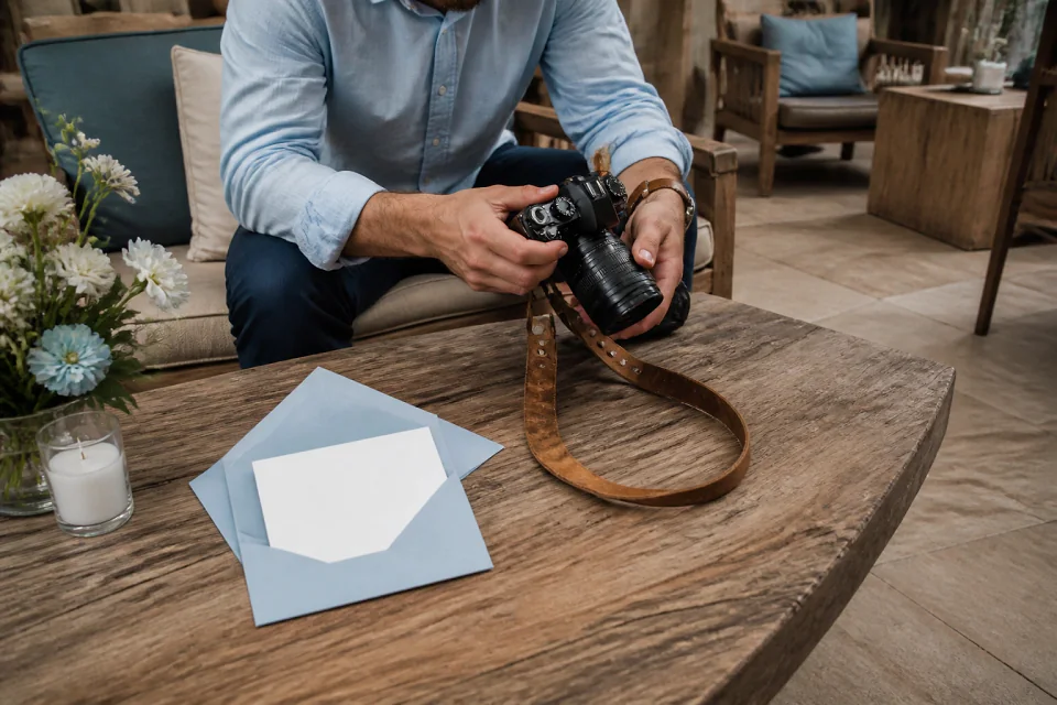 Appareil photo et accessoires de reportage de mariage — illustration générée par IA