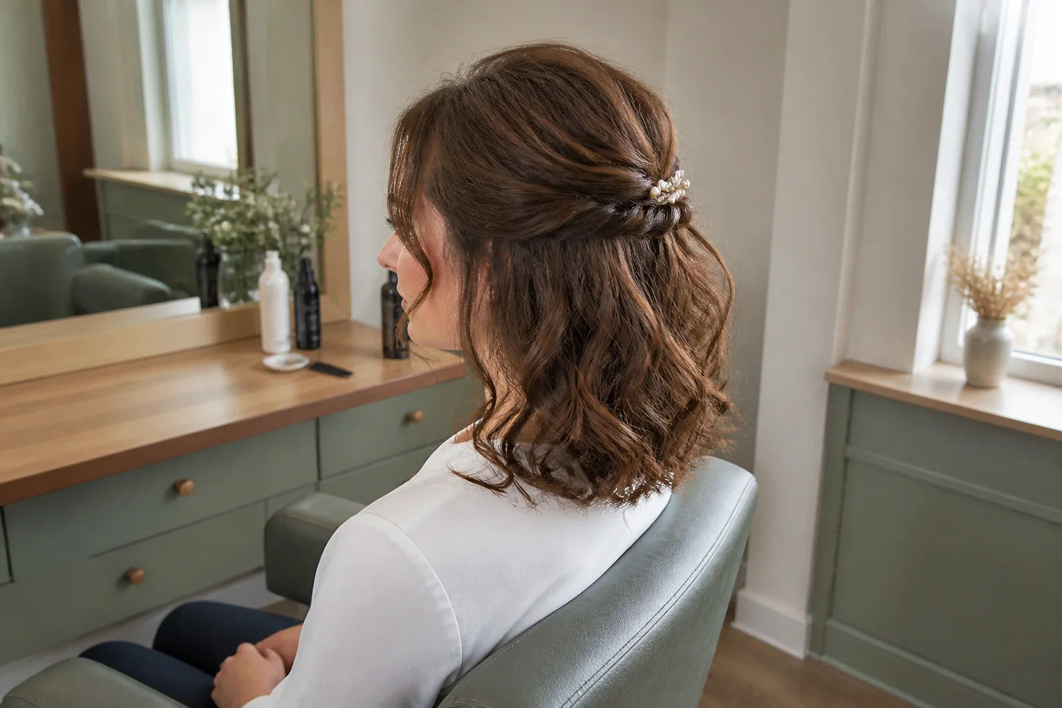 Coiffure de cérémonie vue pendant la préparation — illustration générée par IA