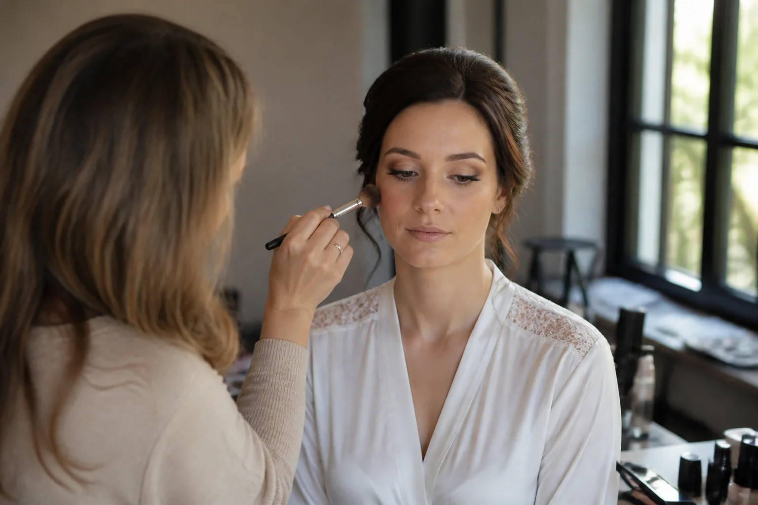 Préparation d’un maquillage de mariage — illustration générée par IA