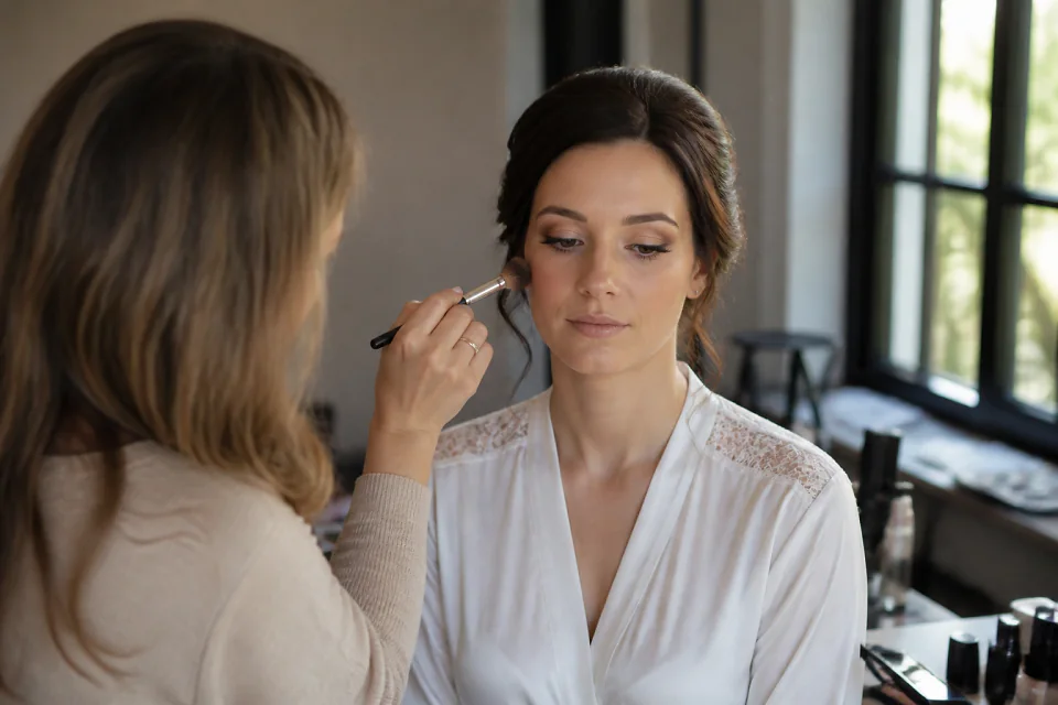 Préparation d’un maquillage de mariage — illustration générée par IA
