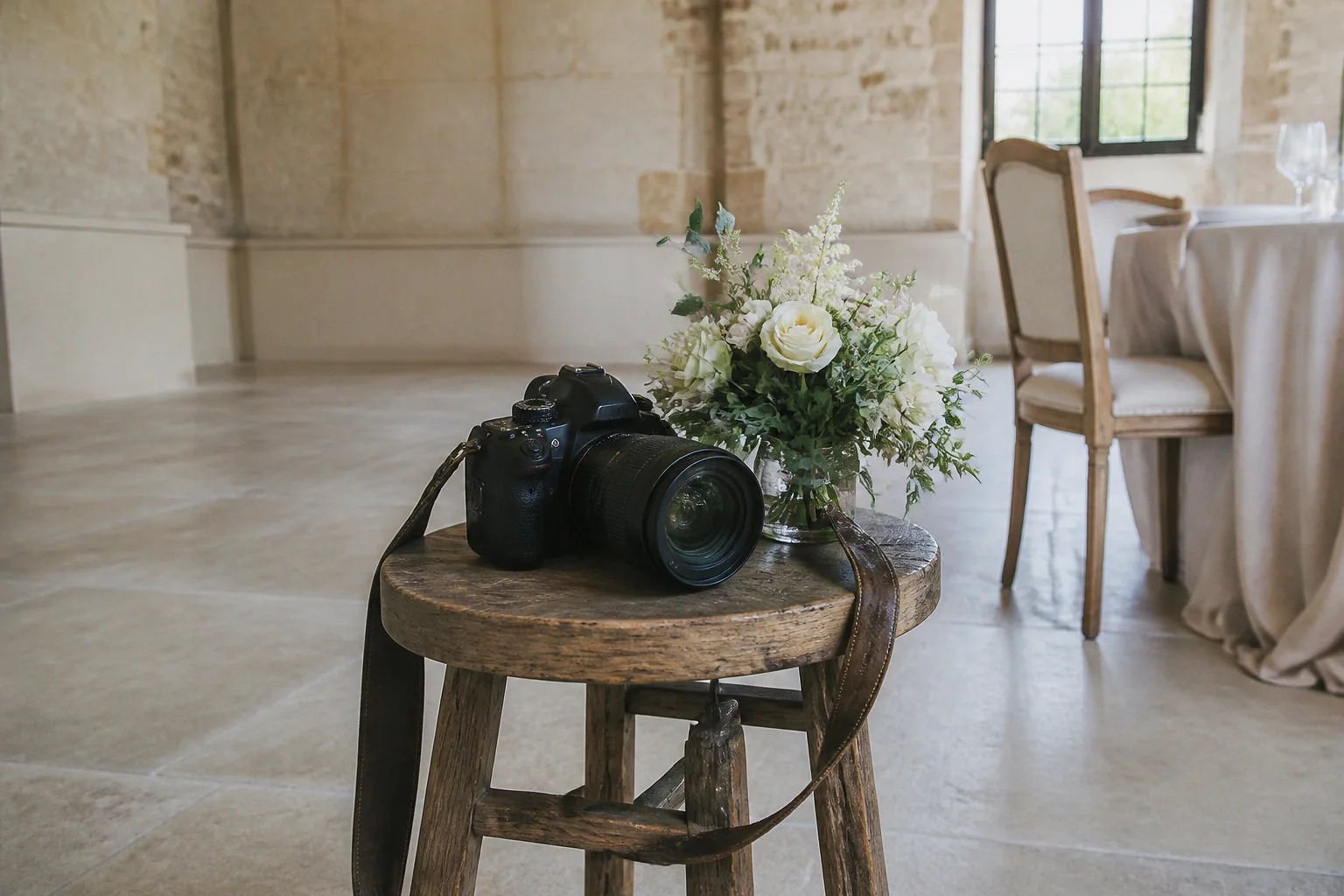 Appareil photo et accessoires de reportage de mariage — illustration générée par IA