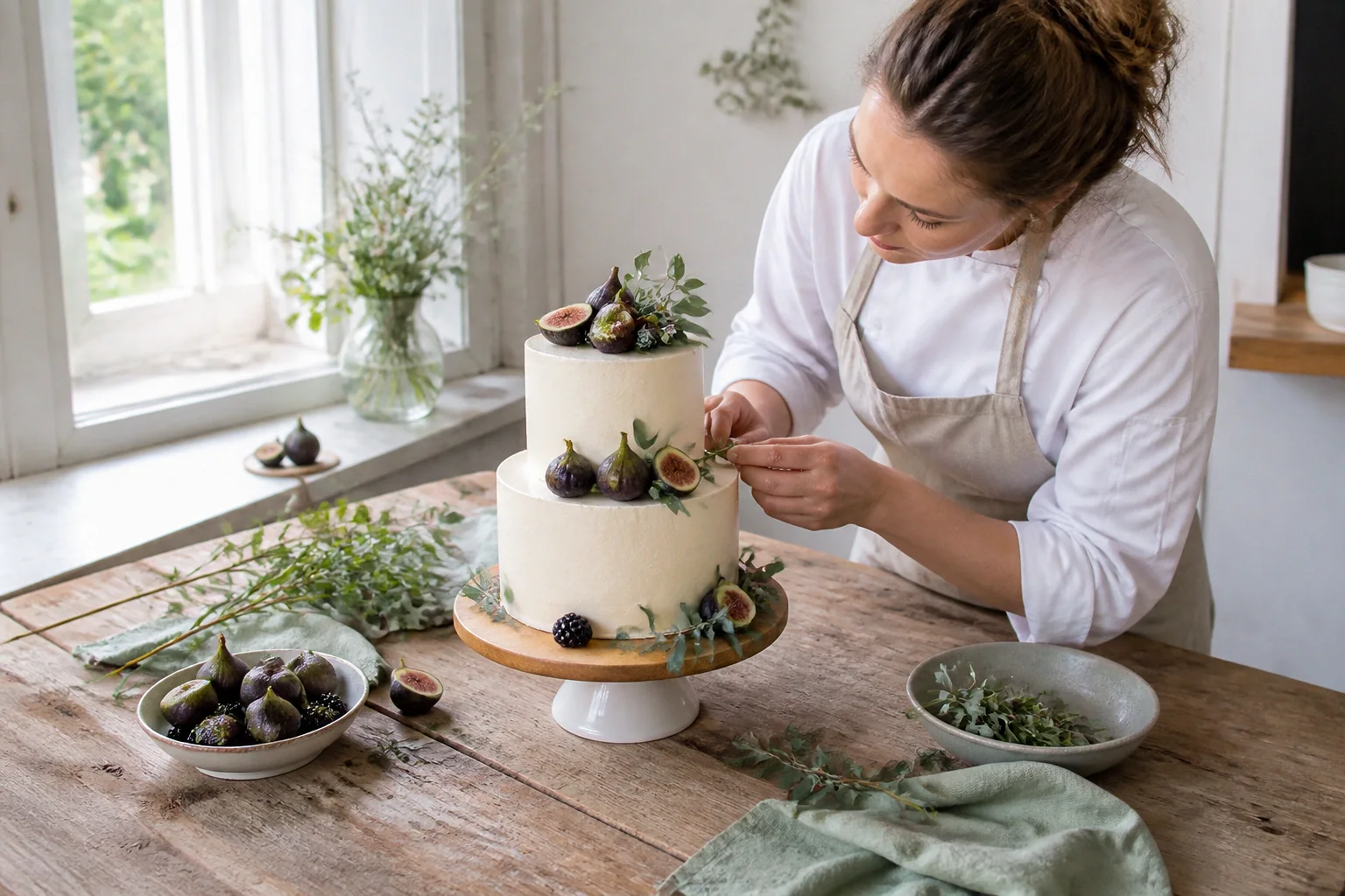 Gâteau de mariage préparé dans un atelier — illustration générée par IA